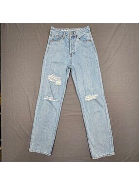SONG Womens 0/24 90s Boyfriend Jeans Light Wash Distressed Denim Button Fly